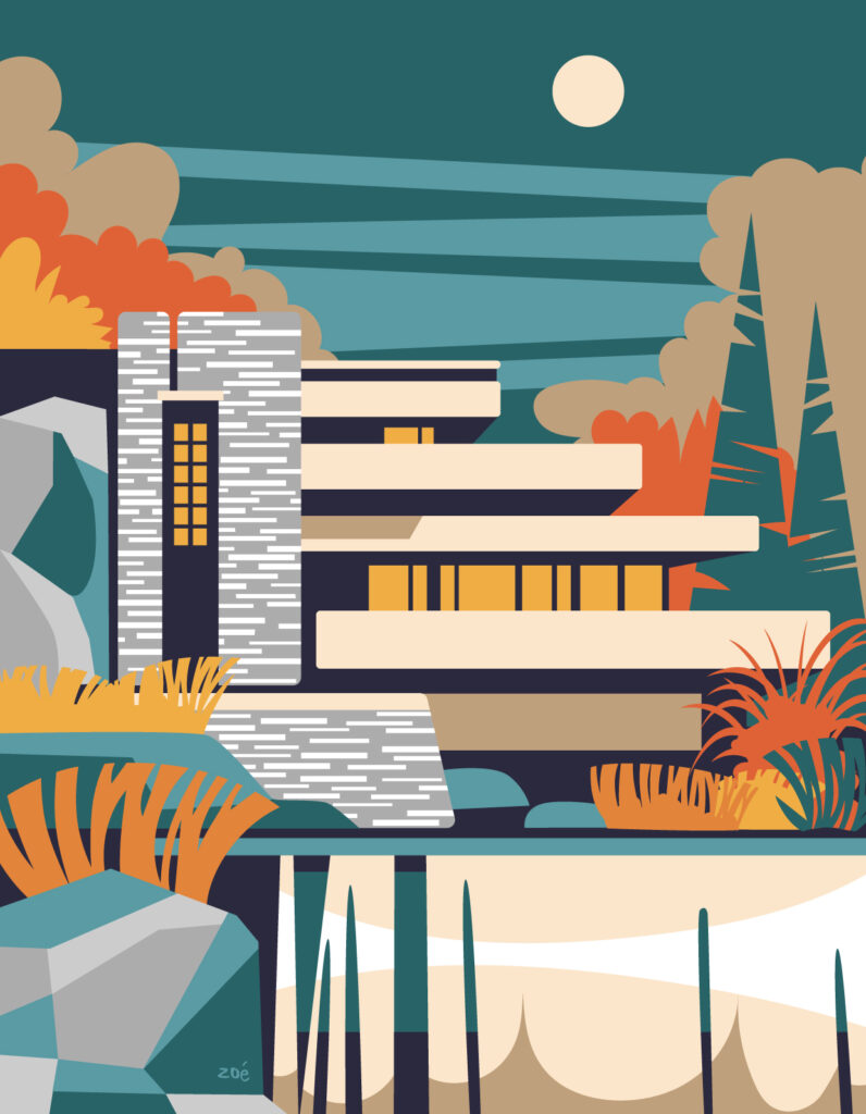 illustration Fallingwater House Frank Lloyd Wright maison de la cascade