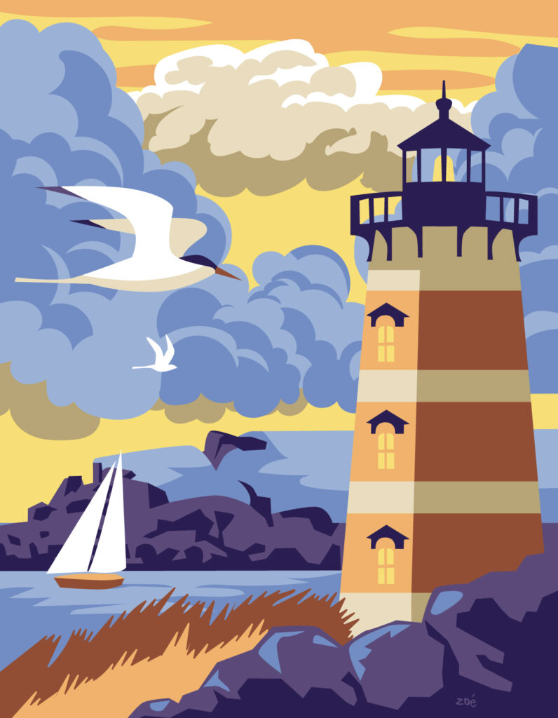 illustration phare Maine océan Atlantique USA