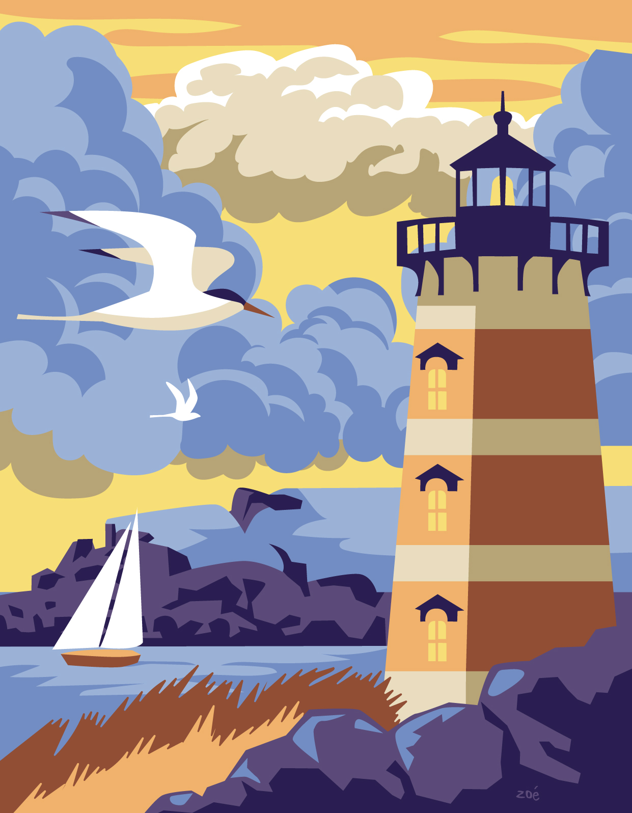illustration phare Maine océan Atlantique USA