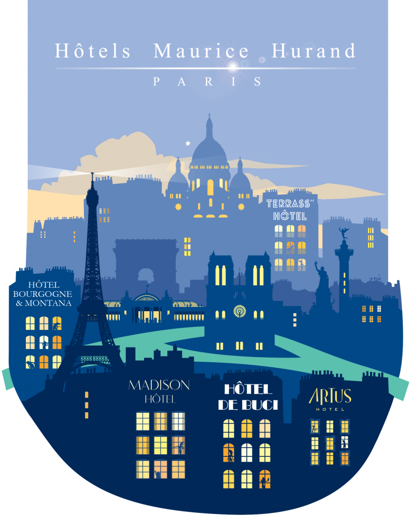illustration paris by night