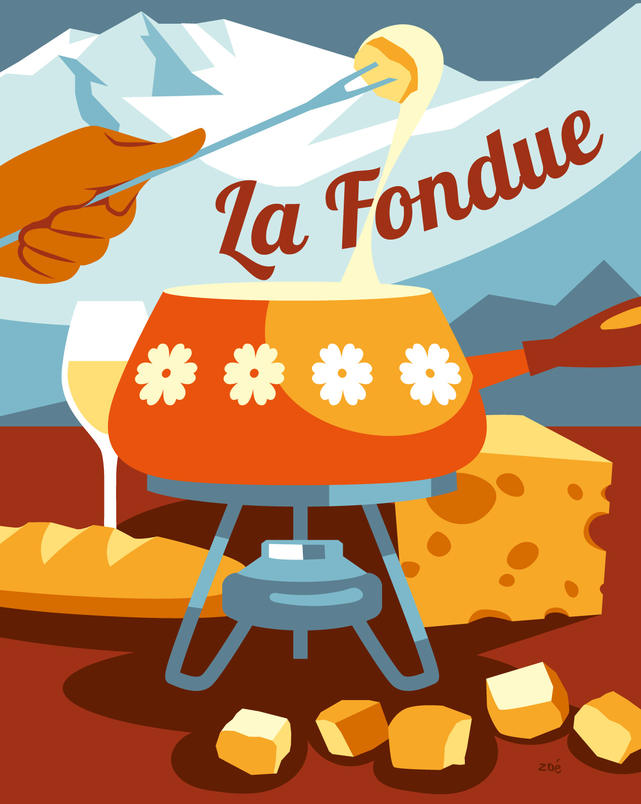 illustration coloriage vacances d'hiver fondue Zoé illustratrice