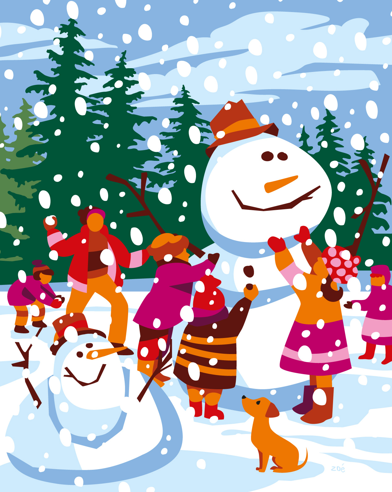 illustration coloriage vacances d'hiver bonhomme de neige