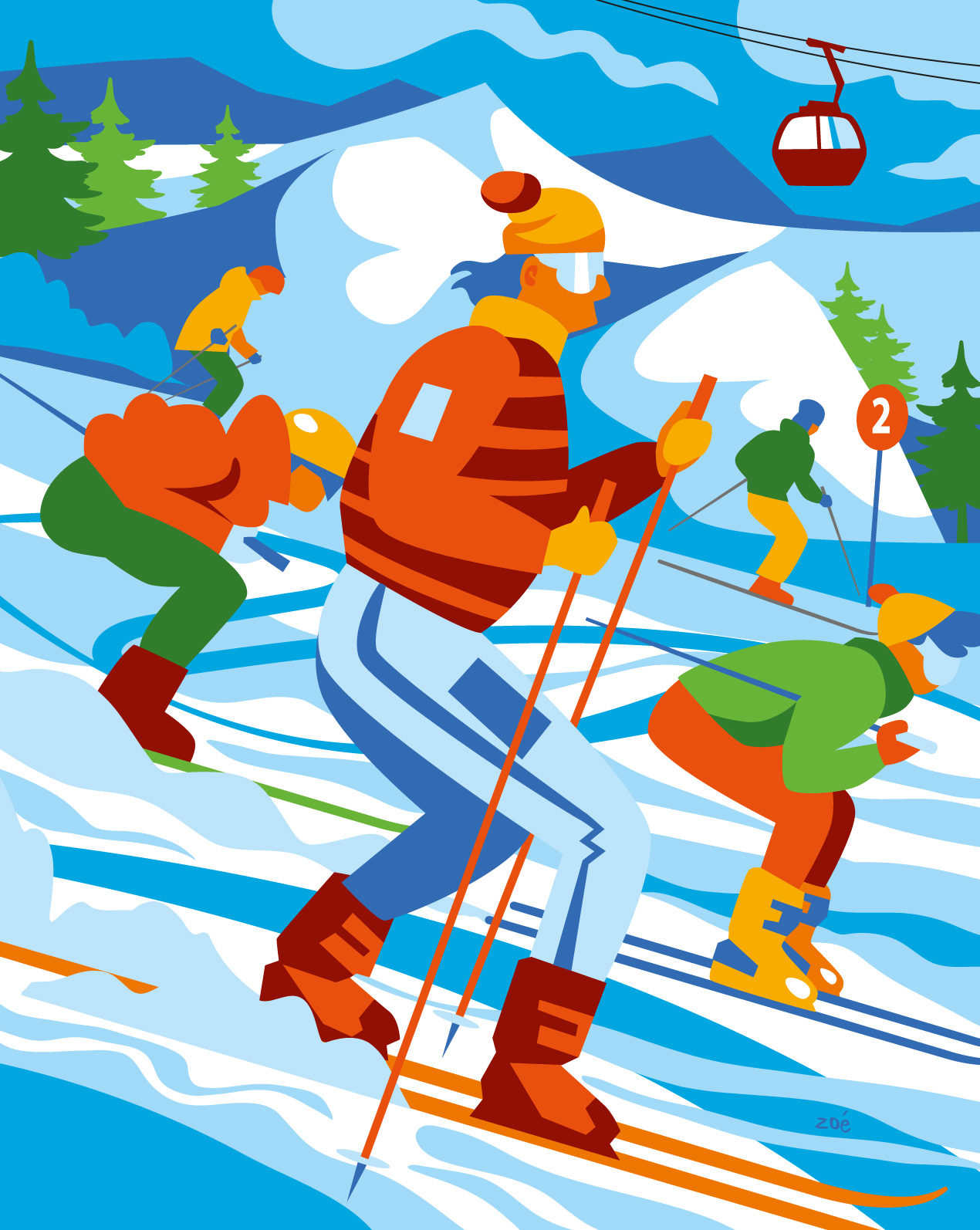 illustration coloriage vacances d'hiver ski alpin Zoé illustratrice